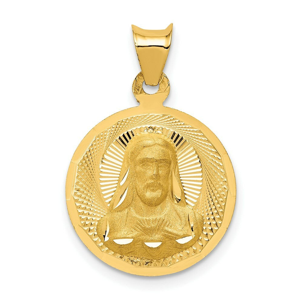 14K Yellow Gold Polished & Diamond-cut Sagrado Corazon Circle Pendant