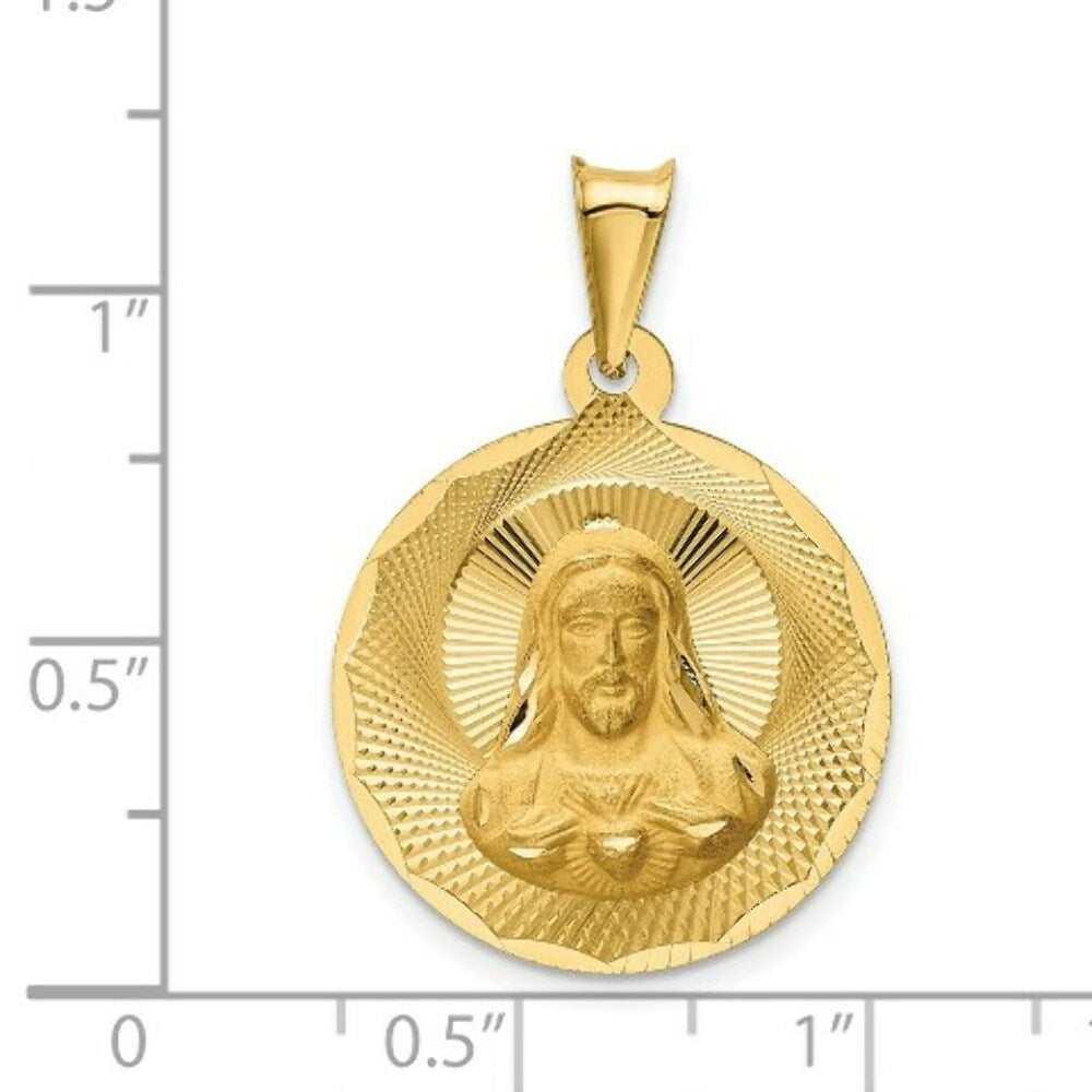 14K Yellow Gold Polished & Diamond-cut Sagrado Corazon Circle Pendant