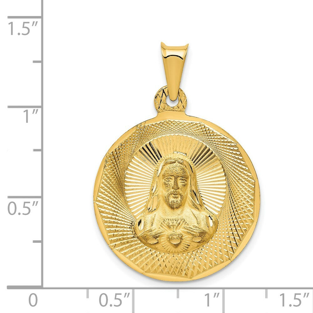 14K Yellow Gold Polished & Diamond-cut Sagrado Corazon Circle Pendant