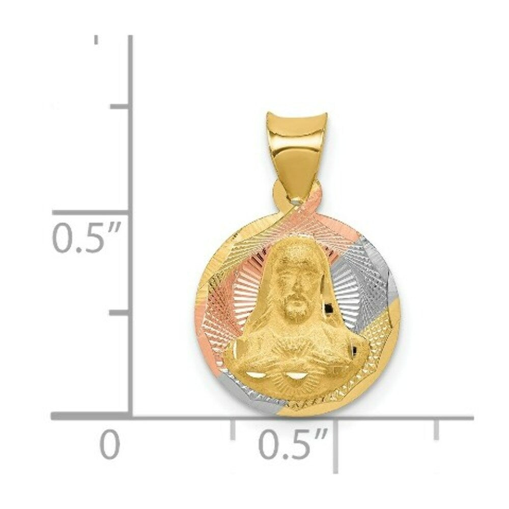 14K Yellow Gold & Rhodium Polished & Diamond-cut Sagrado Corazon Circle Pendant