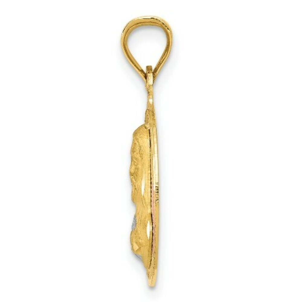 14K Yellow Gold & Rhodium Polished & Diamond-cut Sagrado Corazon Circle Pendant