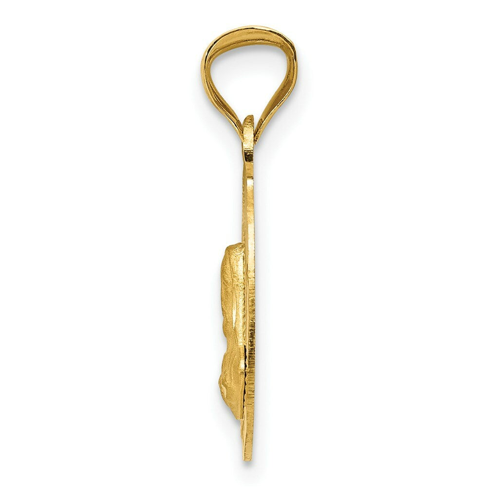 14K Yellow Gold Polished & Diamond-cut Sagrado Corazon Oval Pendant