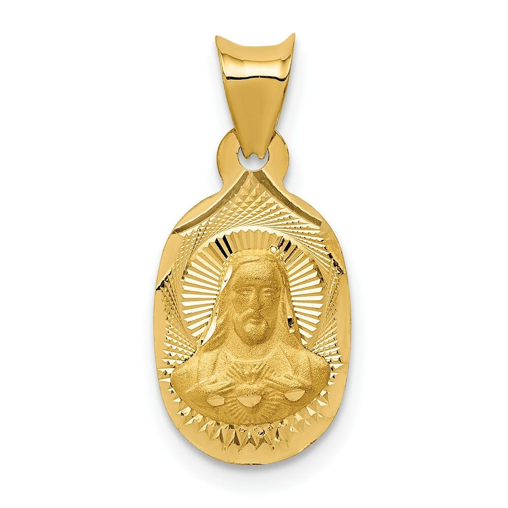 14K Yellow Gold Polished & Diamond-cut Sagrado Corazon Oval Pendant