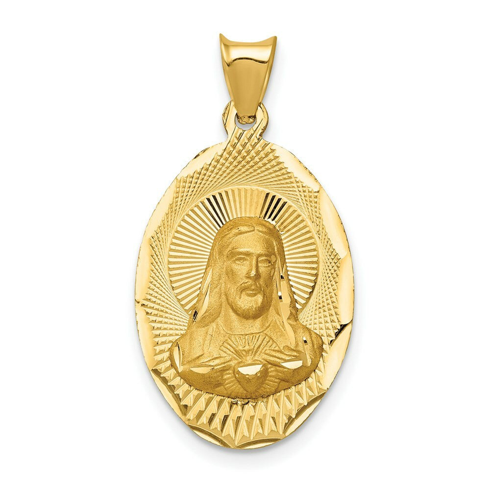 14K Yellow Gold Polished & Diamond-cut Sagrado Corazon Oval Pendant