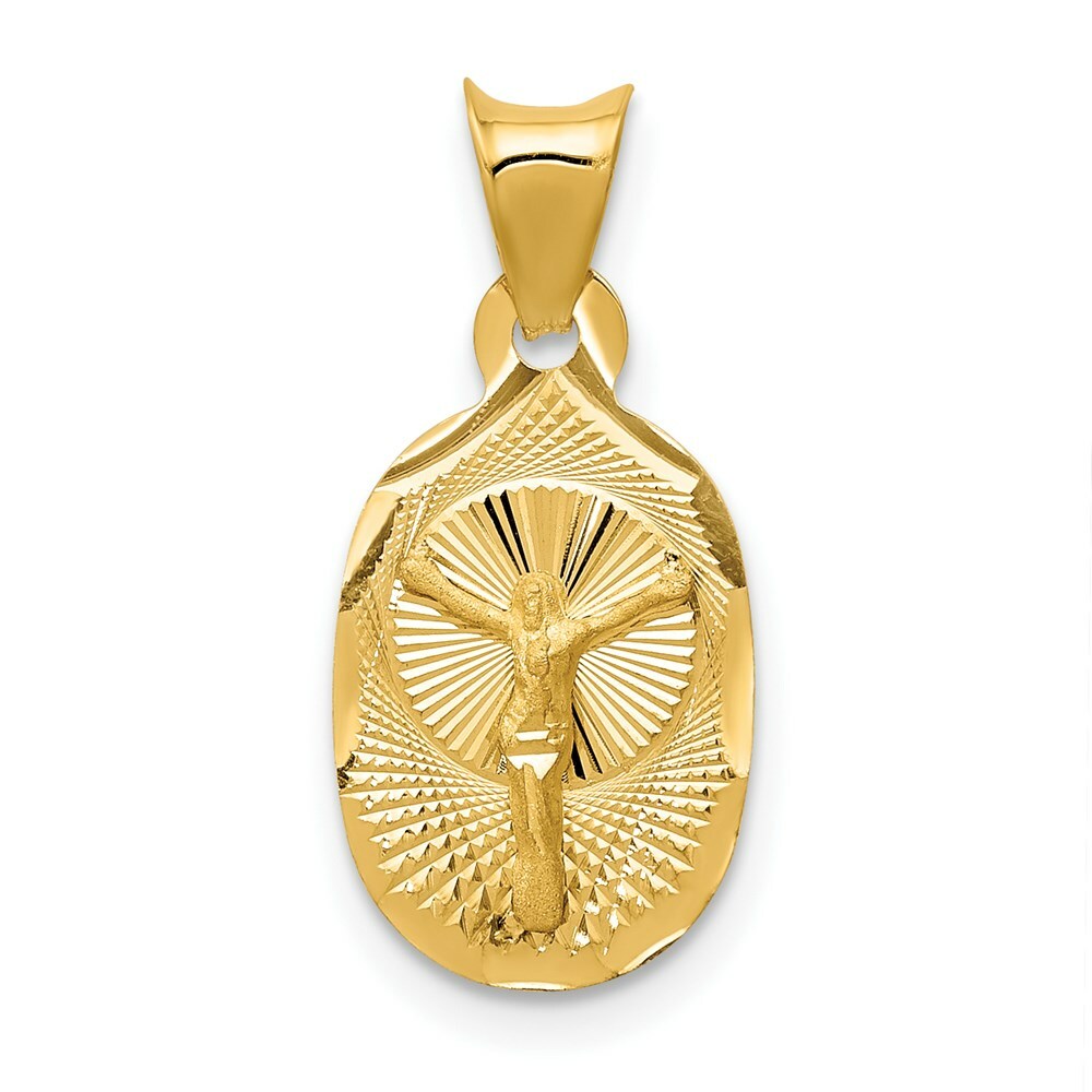 14K Yellow Gold Polished & Diamond-cut Corpus Oval Pendant 20.5mm length