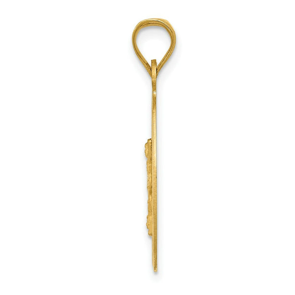 14K Yellow Gold & Rhodium Polished & Diamond-cut Corpus Oval Pendant