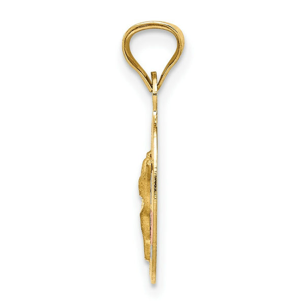 14K Yellow Gold & Rhodium Polished & Diamond-cut Corpus Oval Pendant