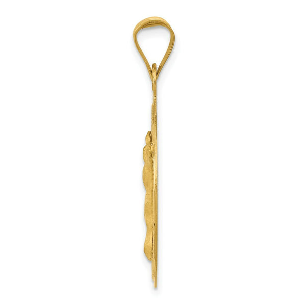 14K Yellow Gold Polished & Diamond-cut Corpus Circle Pendant 33mm length