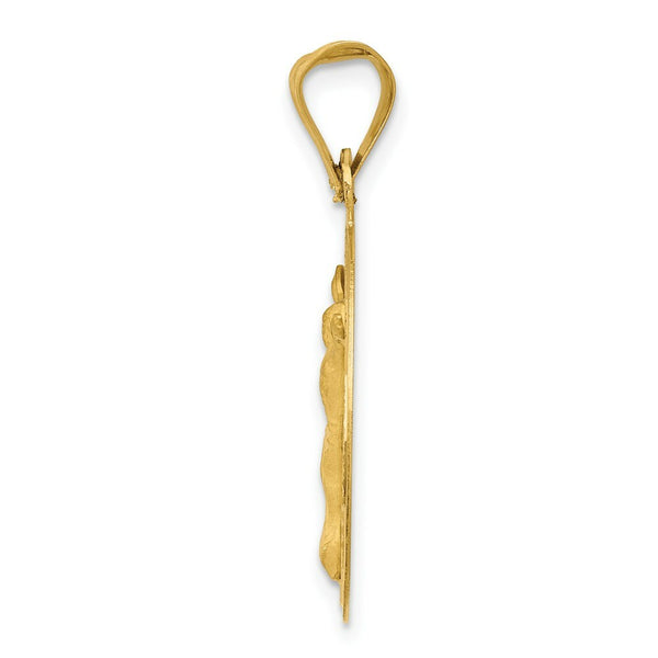 14K Yellow Gold Polished & Diamond-cut Corpus Circle Pendant 29.5mm length