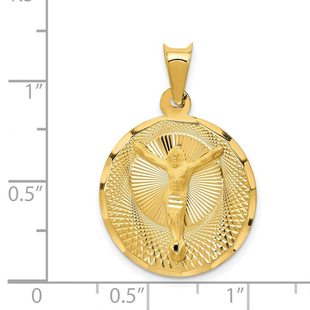 14K Yellow Gold Polished & Diamond-cut Corpus Circle Pendant 29.5mm length