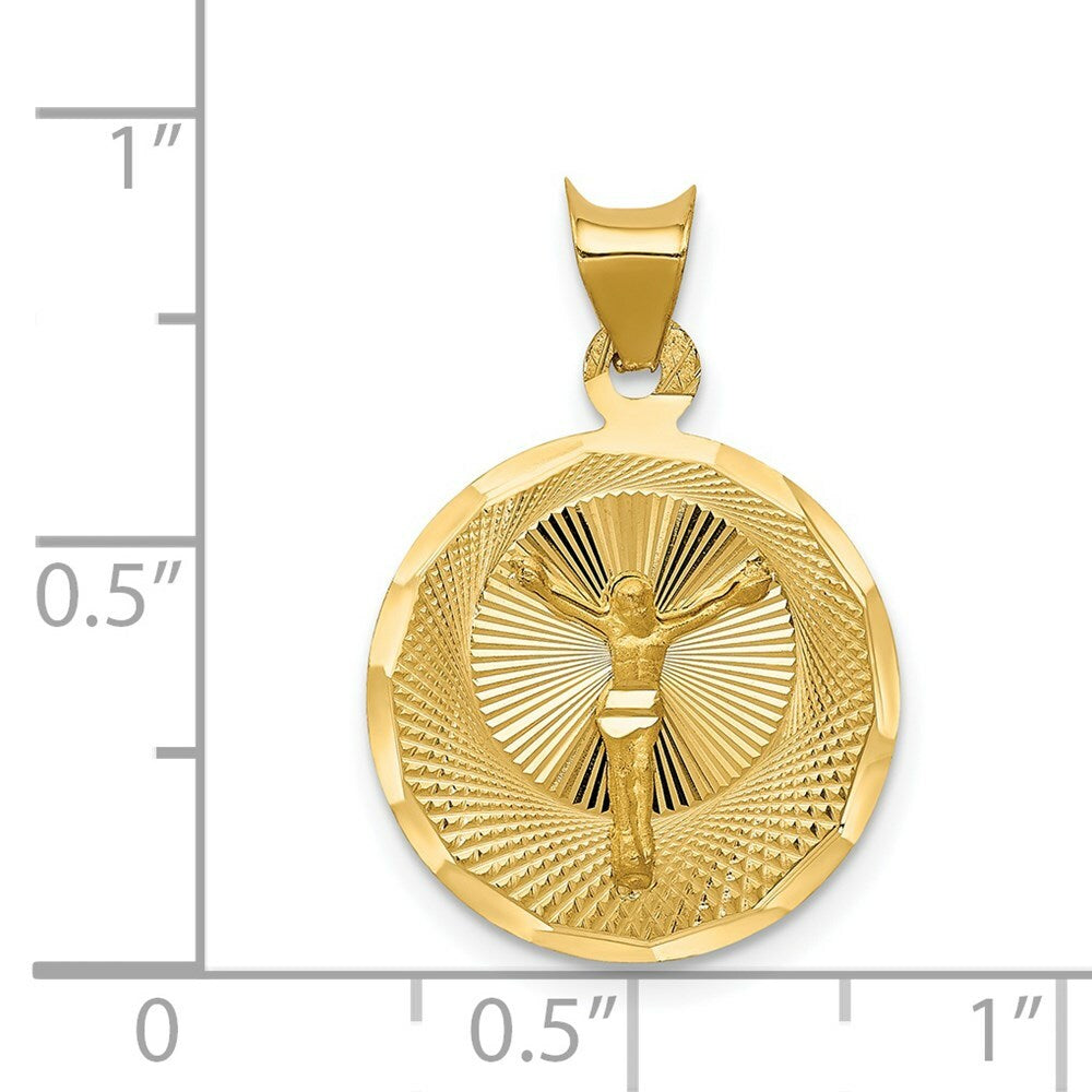 14K Yellow Gold Polished & Diamond-cut Corpus Circle Pendant 23.5mm length