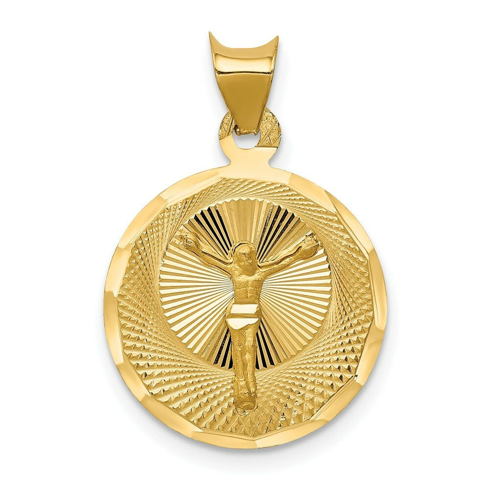 14K Yellow Gold Polished & Diamond-cut Corpus Circle Pendant 23.5mm length