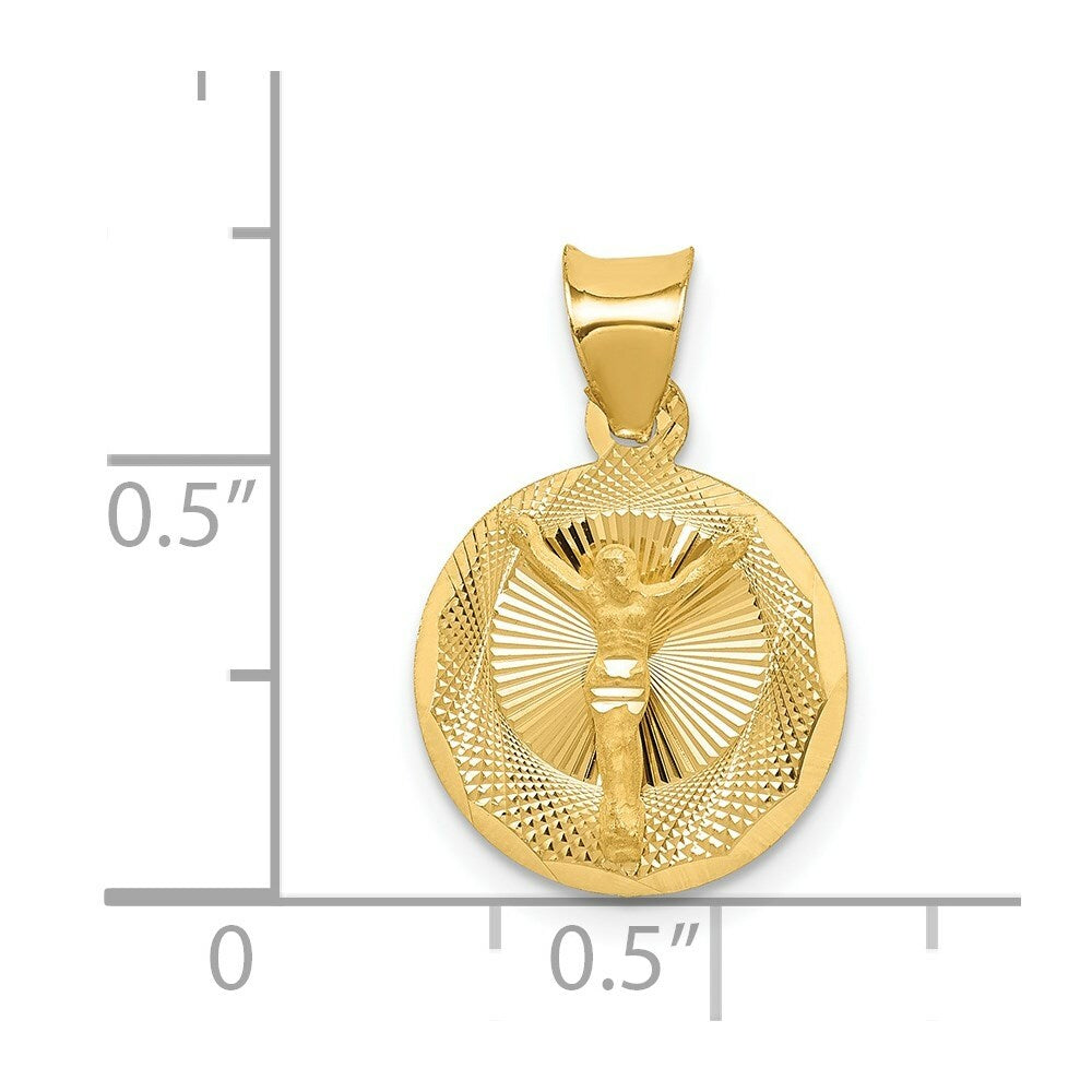 14K Yellow Gold Polished & Diamond-cut Corpus Circle Pendant 20mm length