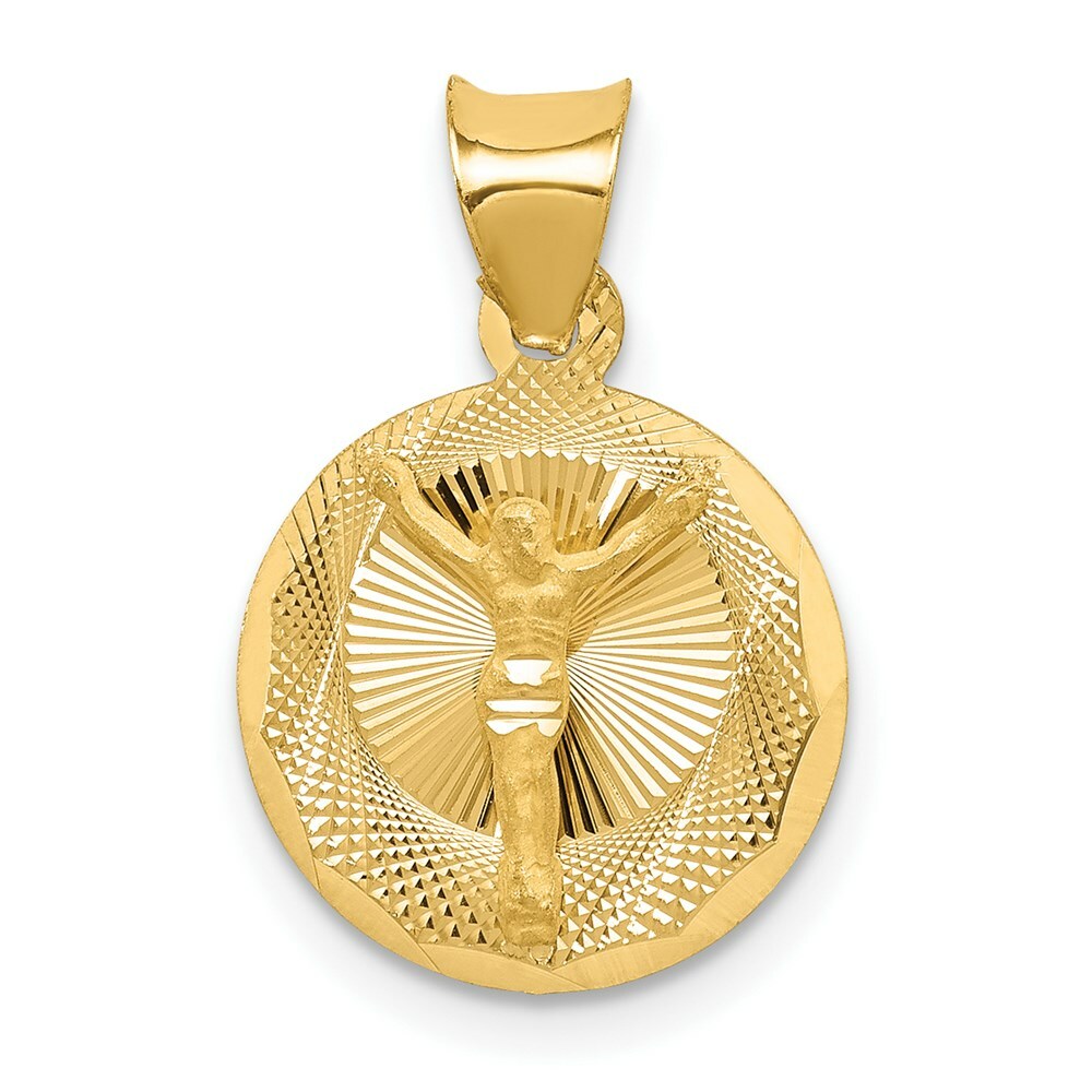14K Yellow Gold Polished & Diamond-cut Corpus Circle Pendant 20mm length