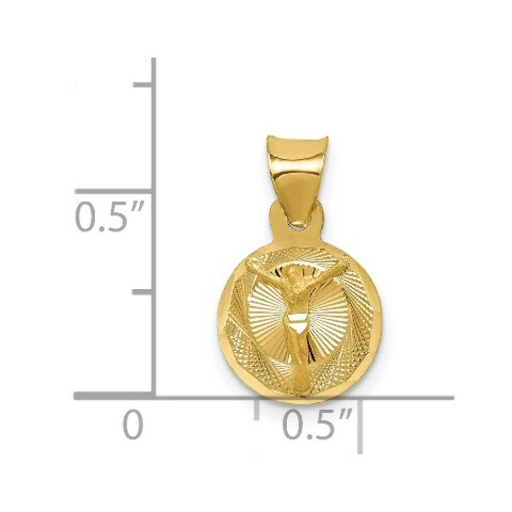 14K Yellow Gold Polished & Diamond-cut Corpus Circle Pendant 17mm length