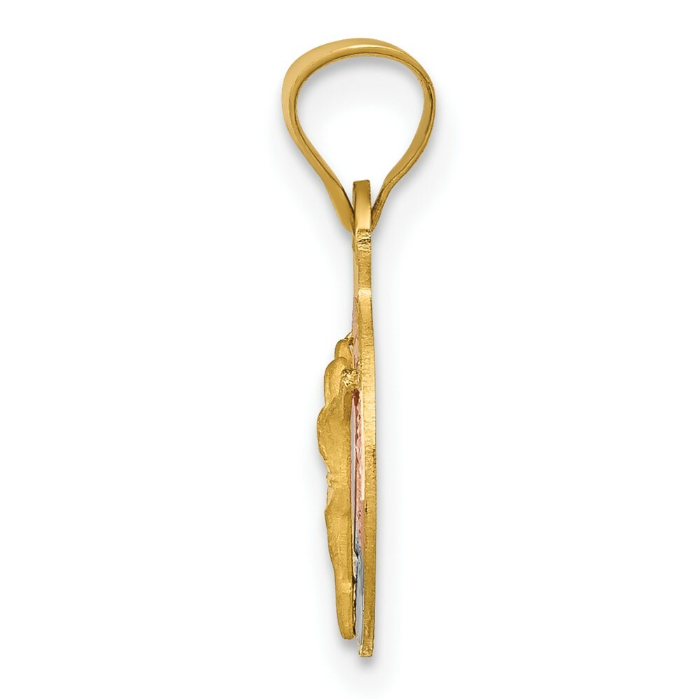 14K Yellow Gold & Rhodium Polished & Diamond-cut Corpus Circle Pendant