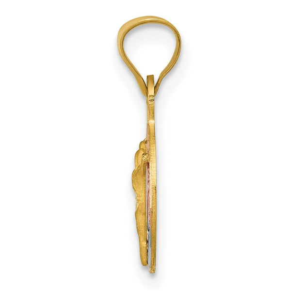 14K Yellow Gold & Rhodium Polished & Diamond-cut Corpus Circle Pendant