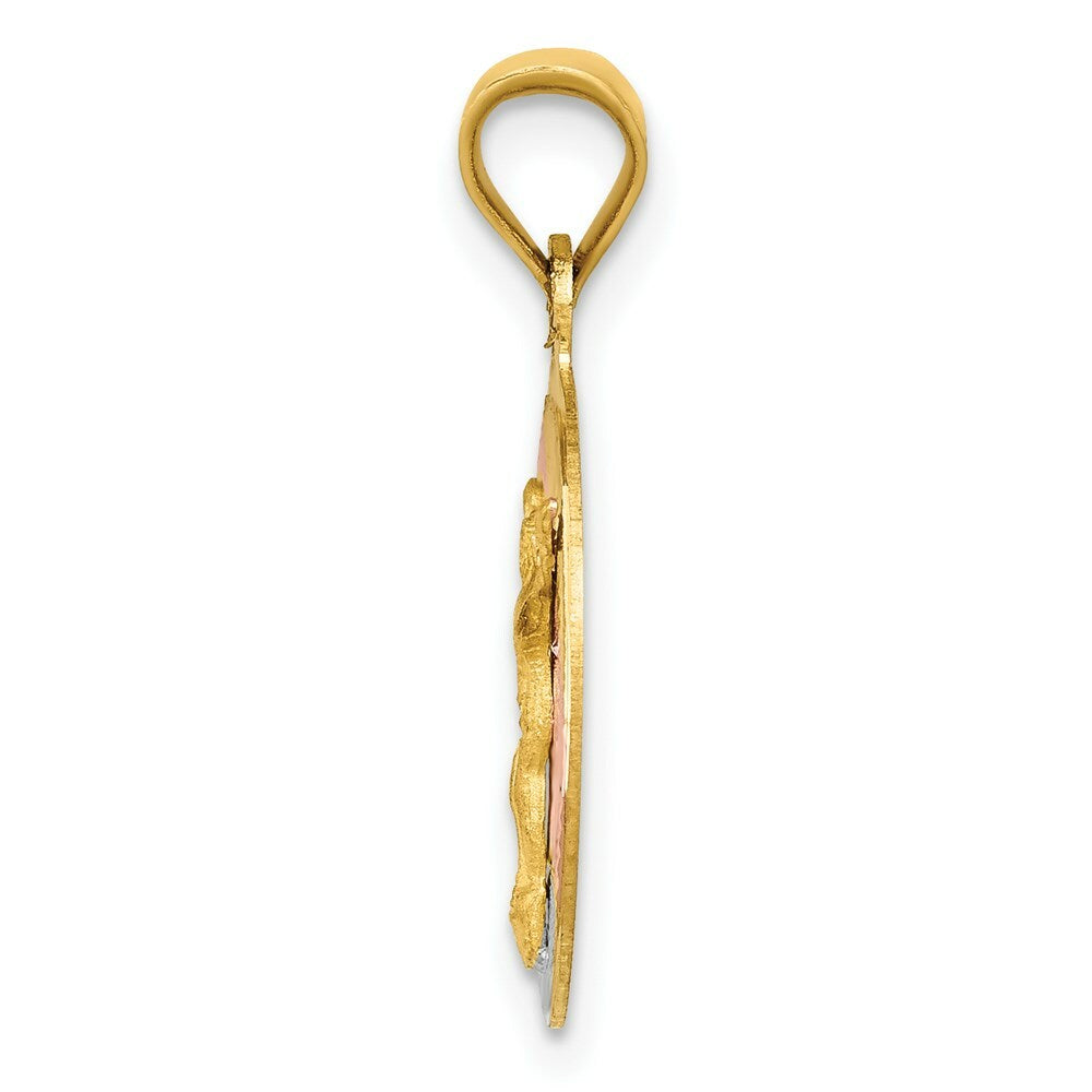 14K Yellow Gold & Rhodium Polished & Diamond-cut Corpus Circle Pendant