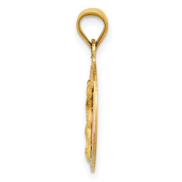 14K Yellow Gold & Rhodium Polished & Diamond-cut Corpus Circle Pendant