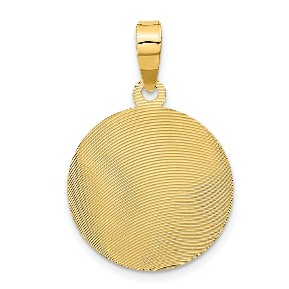 14K Yellow Gold Polished & Diamond-cut Lady of Guadalupe Circle Pendant