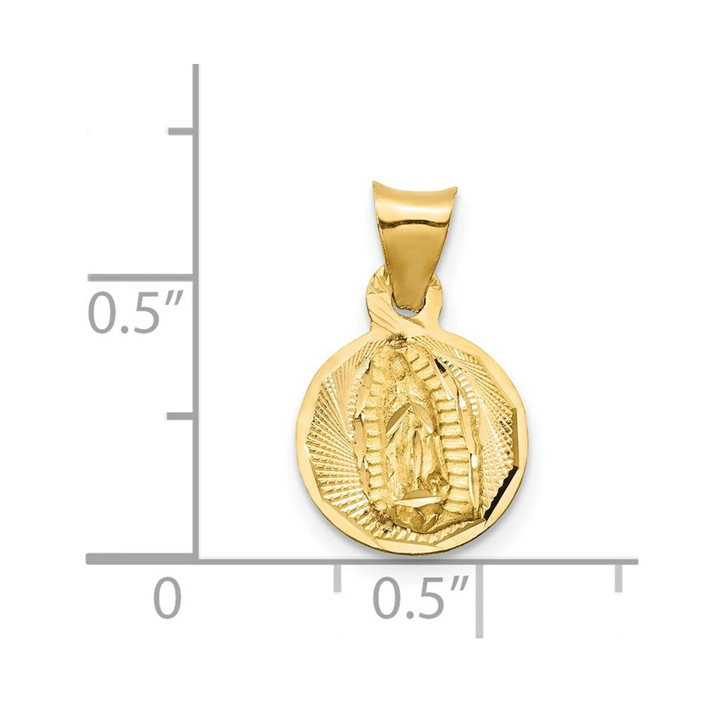 14K Yellow Gold & Rhodium Polished & Diamond-cut Lady of Guadalupe Circle Pendant