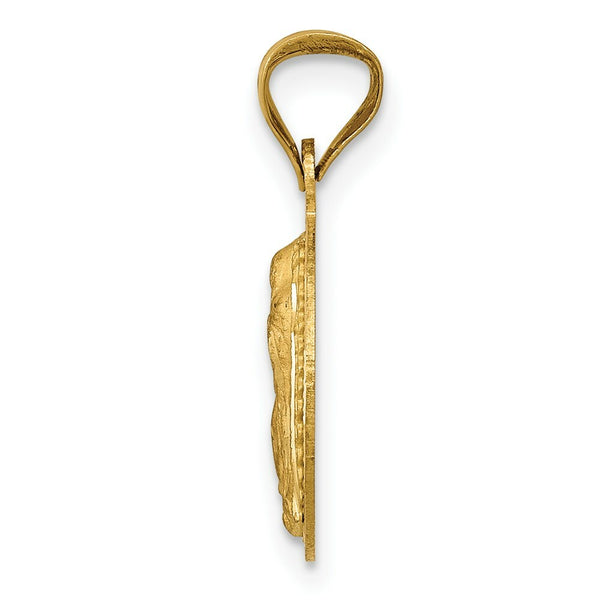 14K Yellow Gold & Rhodium Polished & Diamond-cut Lady of Guadalupe Circle Pendant