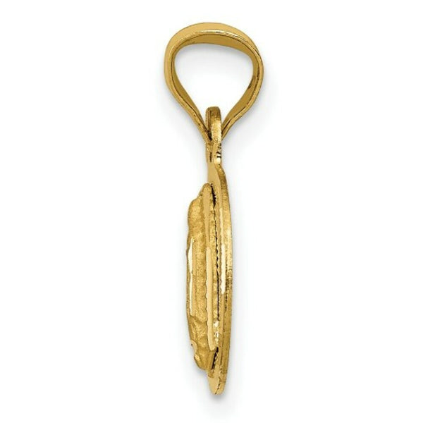 14K Yellow Gold Polished & Diamond-cut Lady of Guadalupe Circle Pendant