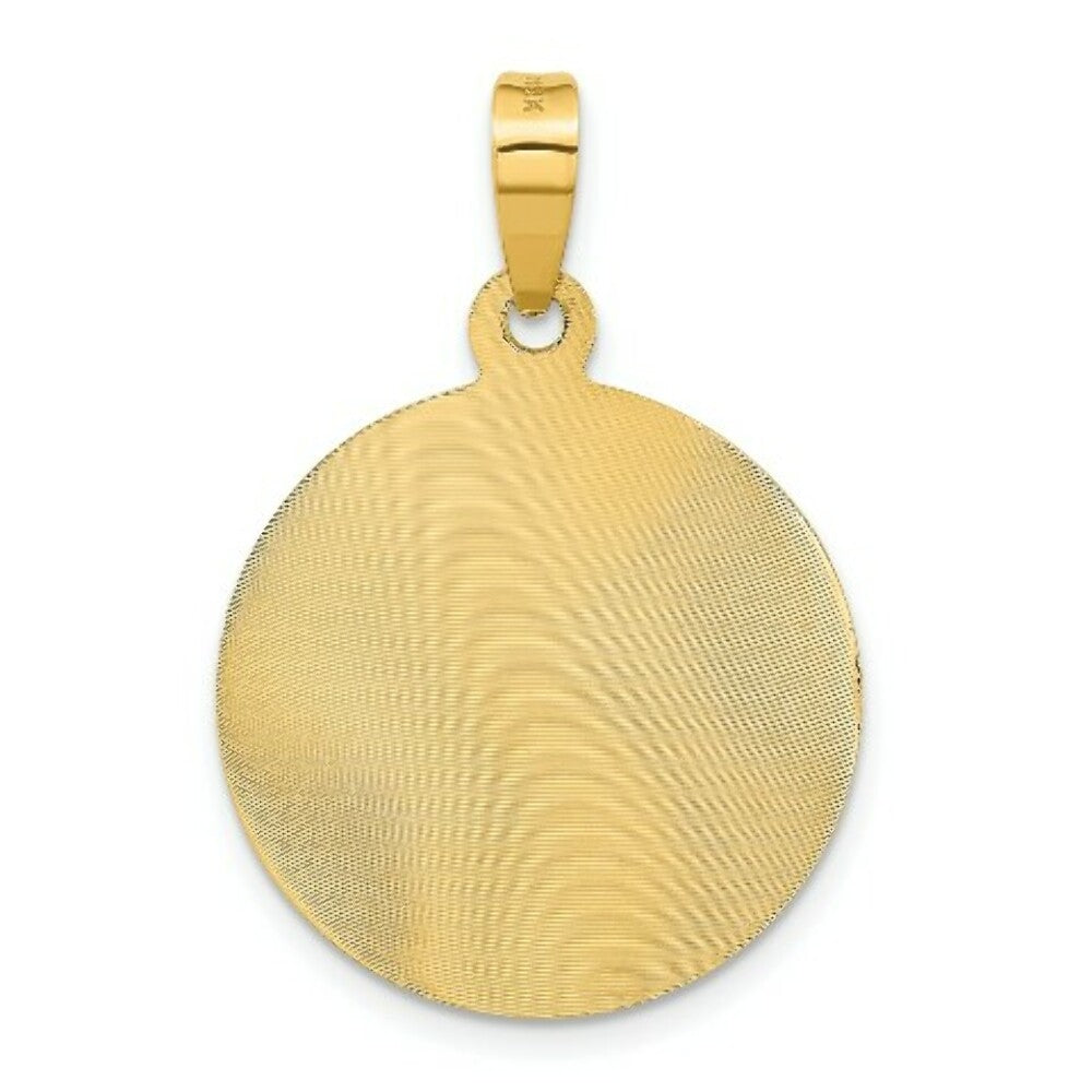14K Yellow Gold Polished & Diamond-cut Lady of Guadalupe Circle Pendant