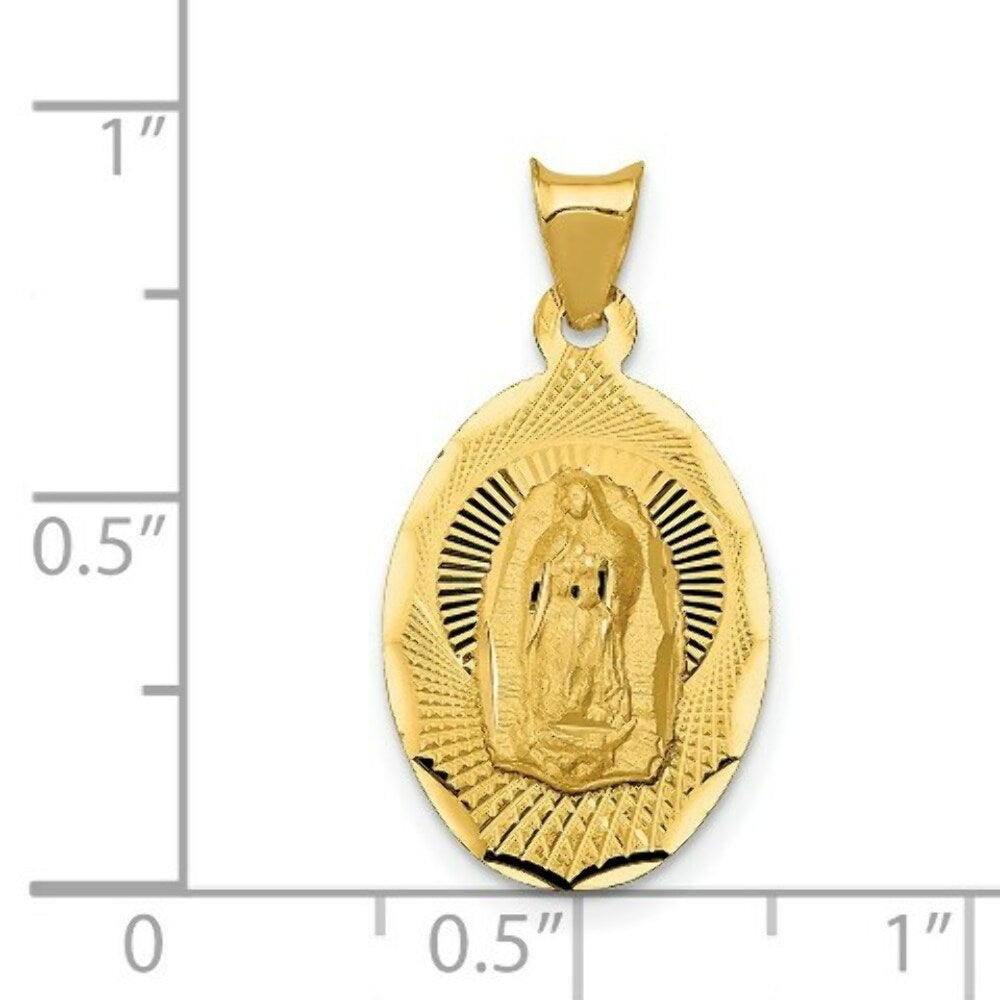 14K Yellow Gold Polished & Diamond-cut Lady of Guadalupe Oval Pendant