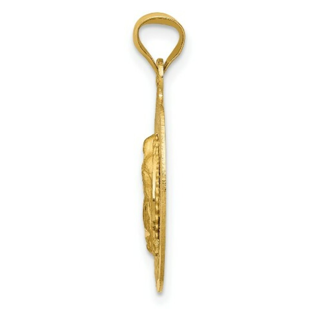 14K Yellow Gold Polished & Diamond-cut Lady of Guadalupe Oval Pendant