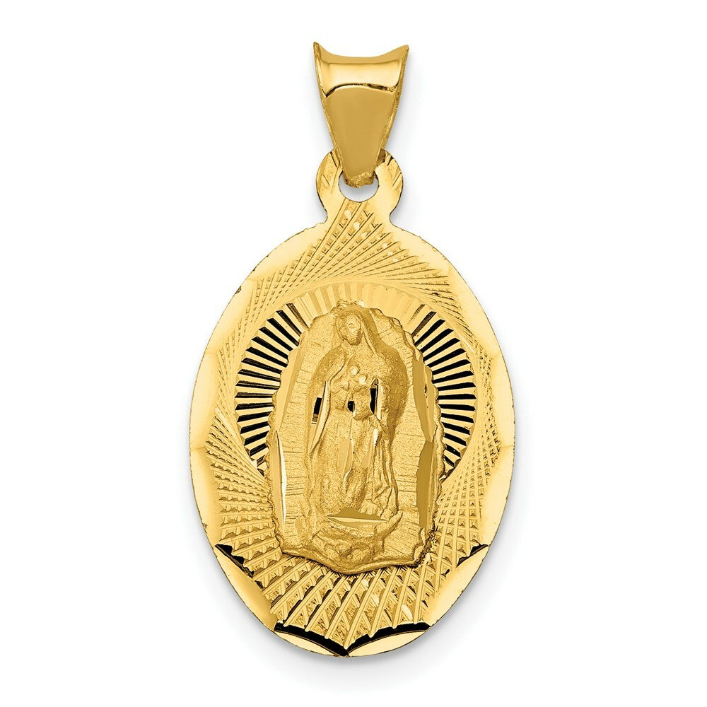 14K Yellow Gold Polished & Diamond-cut Lady of Guadalupe Oval Pendant