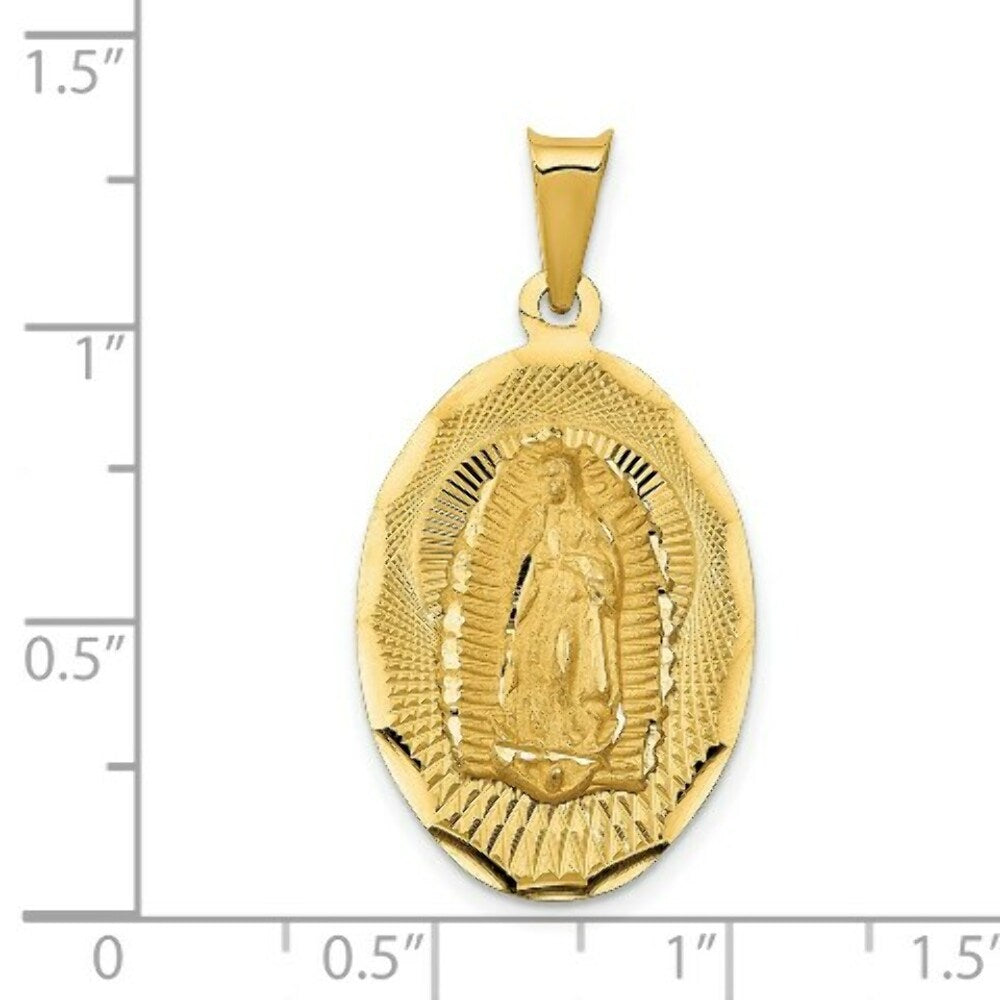 14K Yellow Gold Polished & Diamond-cut Lady of Guadalupe Oval Pendant