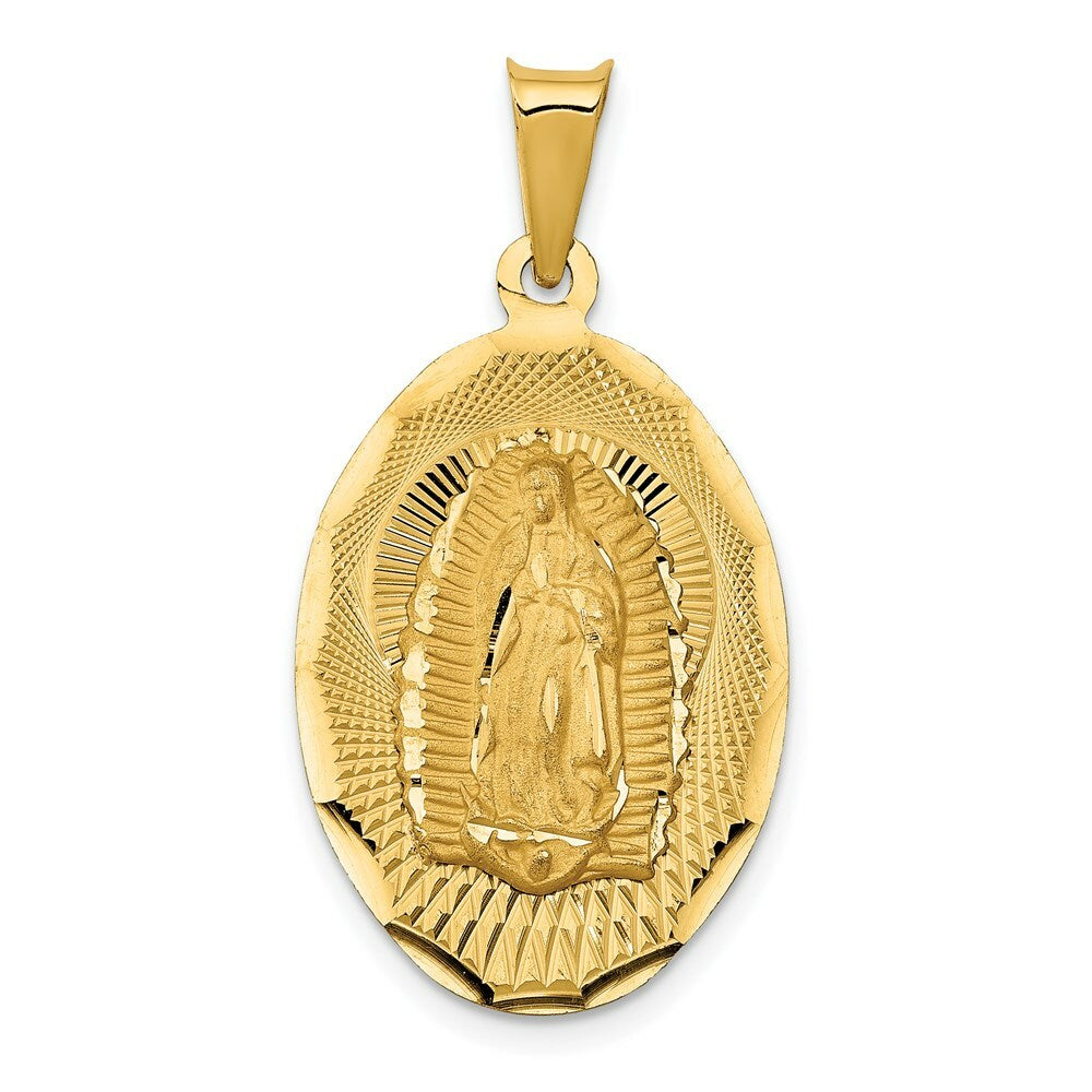 14K Yellow Gold Polished & Diamond-cut Lady of Guadalupe Oval Pendant