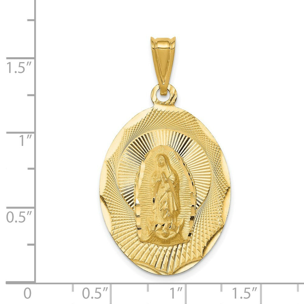 14K Yellow Gold Polished & Diamond-cut Lady of Guadalupe Oval Pendant