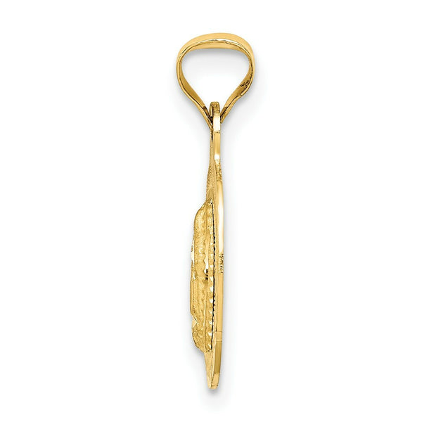 14K Yellow Gold & Rhodium Polished & Diamond-cut Lady of Guadalupe Oval Pendant