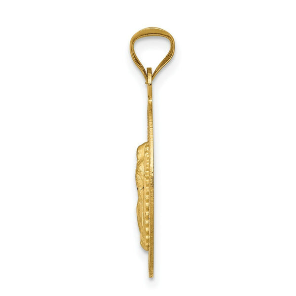14K Yellow Gold & Rhodium Polished & Diamond-cut Lady of Guadalupe Oval Pendant