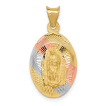 Load image into Gallery viewer, 14K Yellow Gold &amp; Rhodium Polished &amp; Diamond-cut Lady of Guadalupe Oval Pendant
