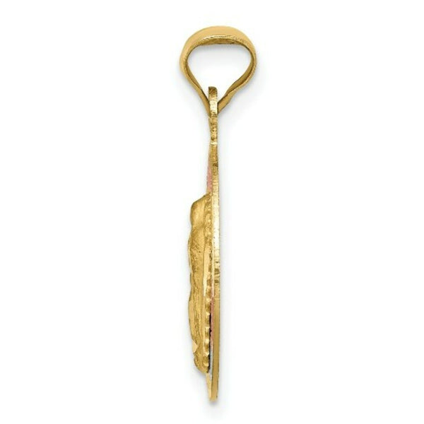 14K Yellow Gold & Rhodium Polished & Diamond-cut Lady of Guadalupe Circle Pendant
