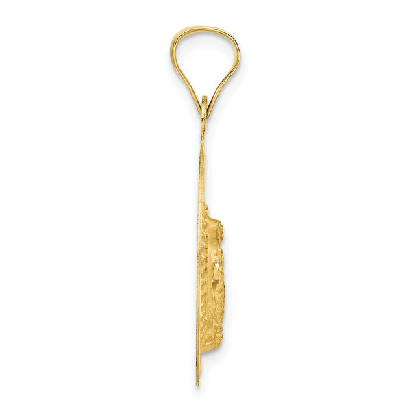14K Yellow Gold & Rhodium Polished & Diamond-cut Lady of Guadalupe Circle Pendant