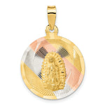 Load image into Gallery viewer, 14K Yellow Gold &amp; Rhodium Polished &amp; Diamond-cut Lady of Guadalupe Circle Pendant
