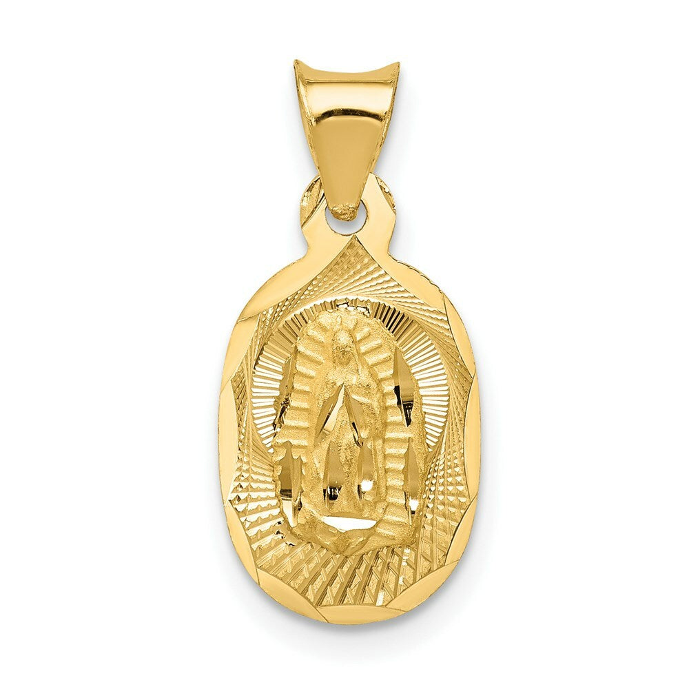14K Yellow Gold Polished & Diamond-cut Lady of Guadalupe Oval Pendant