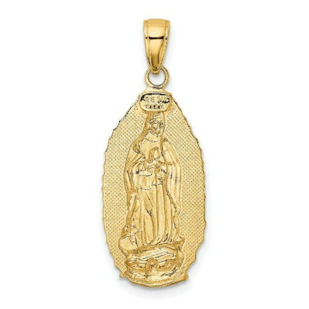 14K Yellow Gold Polished Guadalupe Oval Disc Engraved Pendant