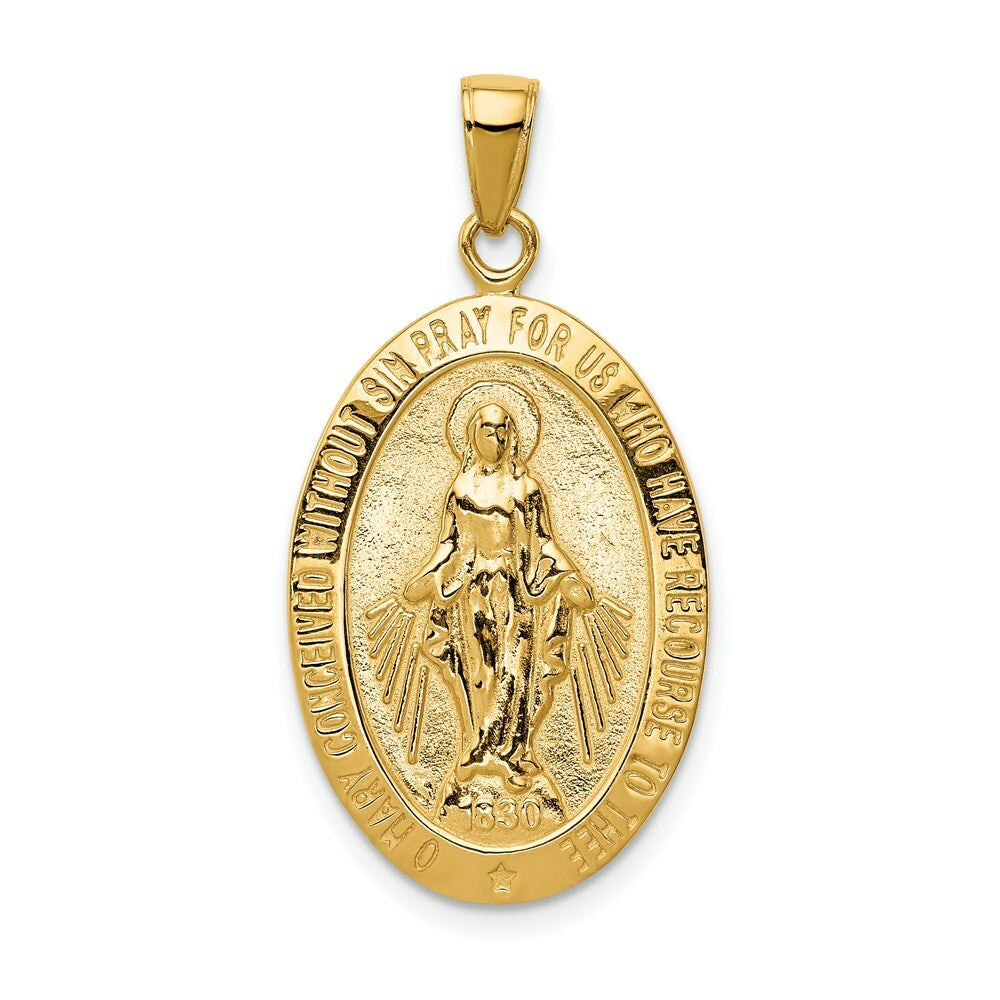 14K Yellow Gold Satin and Polished Finish Miraculous Medal Pendant