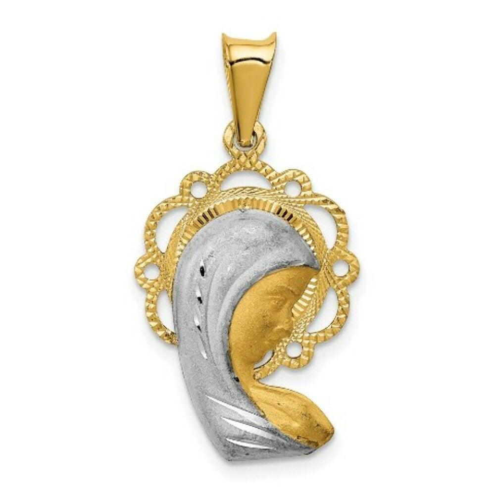 14K Yellow Gold & Rhodium Satin and Polished Mary Pendant
