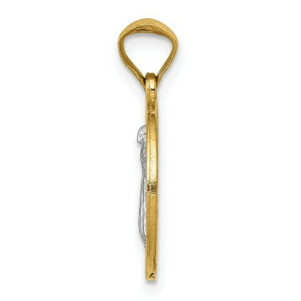 14K Yellow Gold With Rhodium Circle St. Benedict Medal Pendant