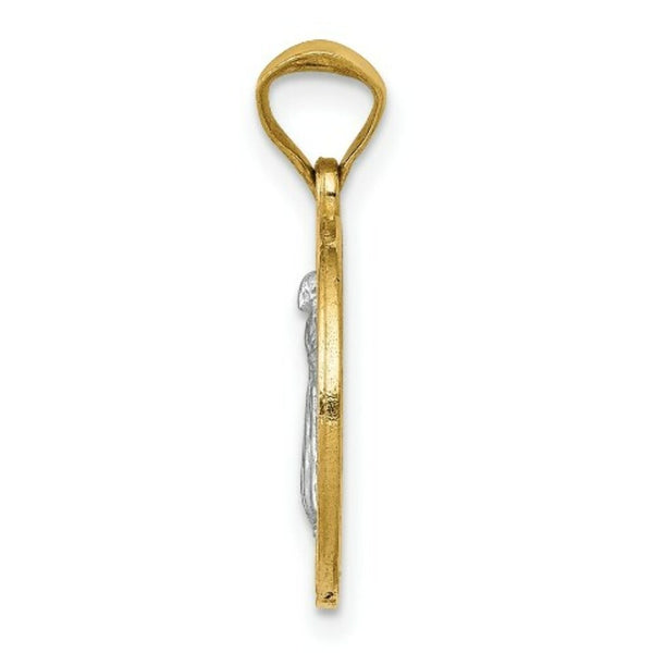 14K Yellow Gold With Rhodium Circle St. Benedict Medal Pendant
