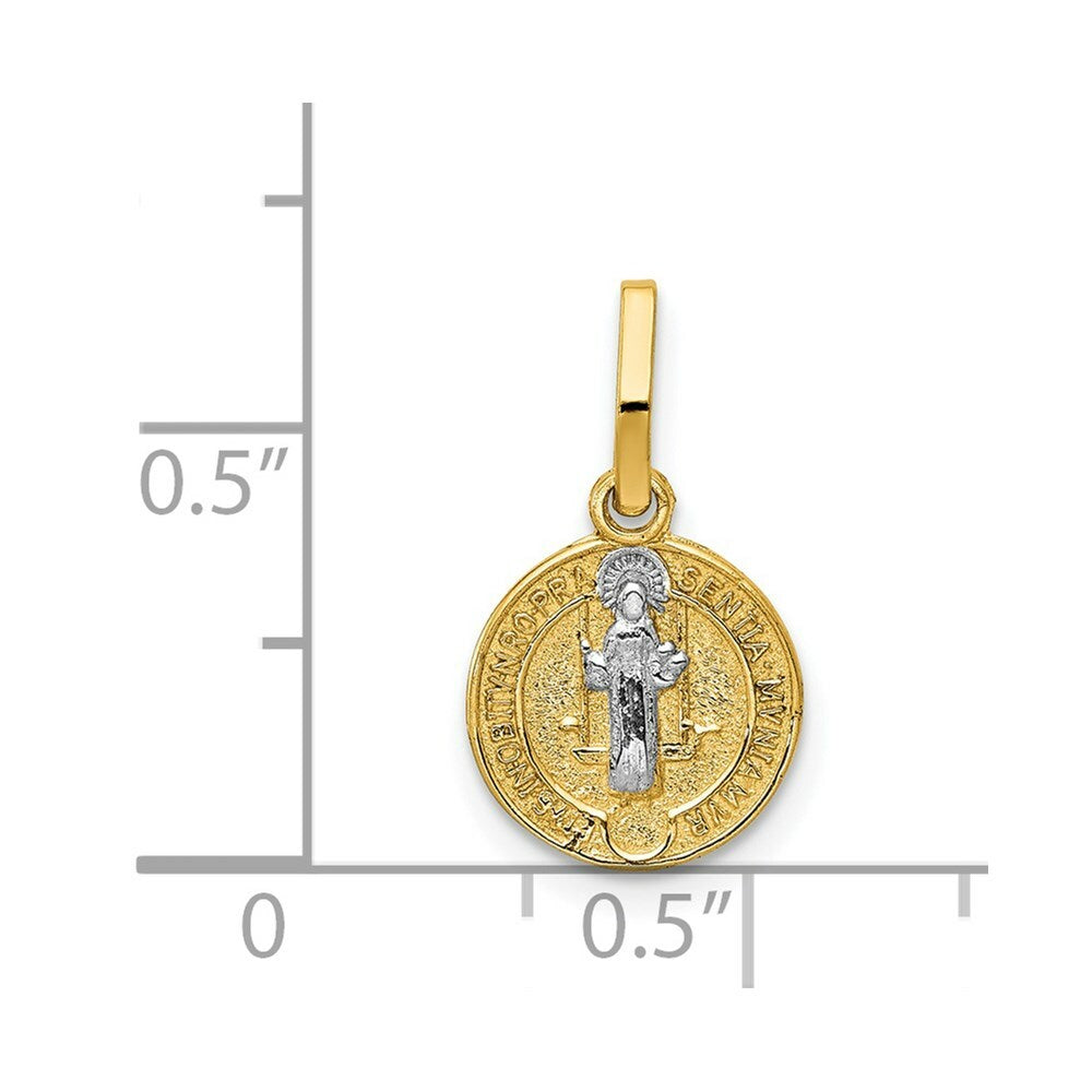 14K Yellow Gold With Rhodium Circle St. Benedict Medal Pendant