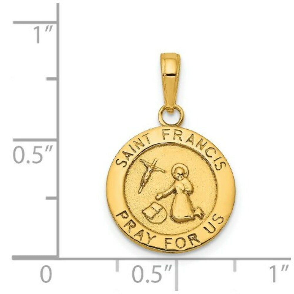 14K Yellow Gold Satin and Polished Finish Saint Francis Medal Pendant