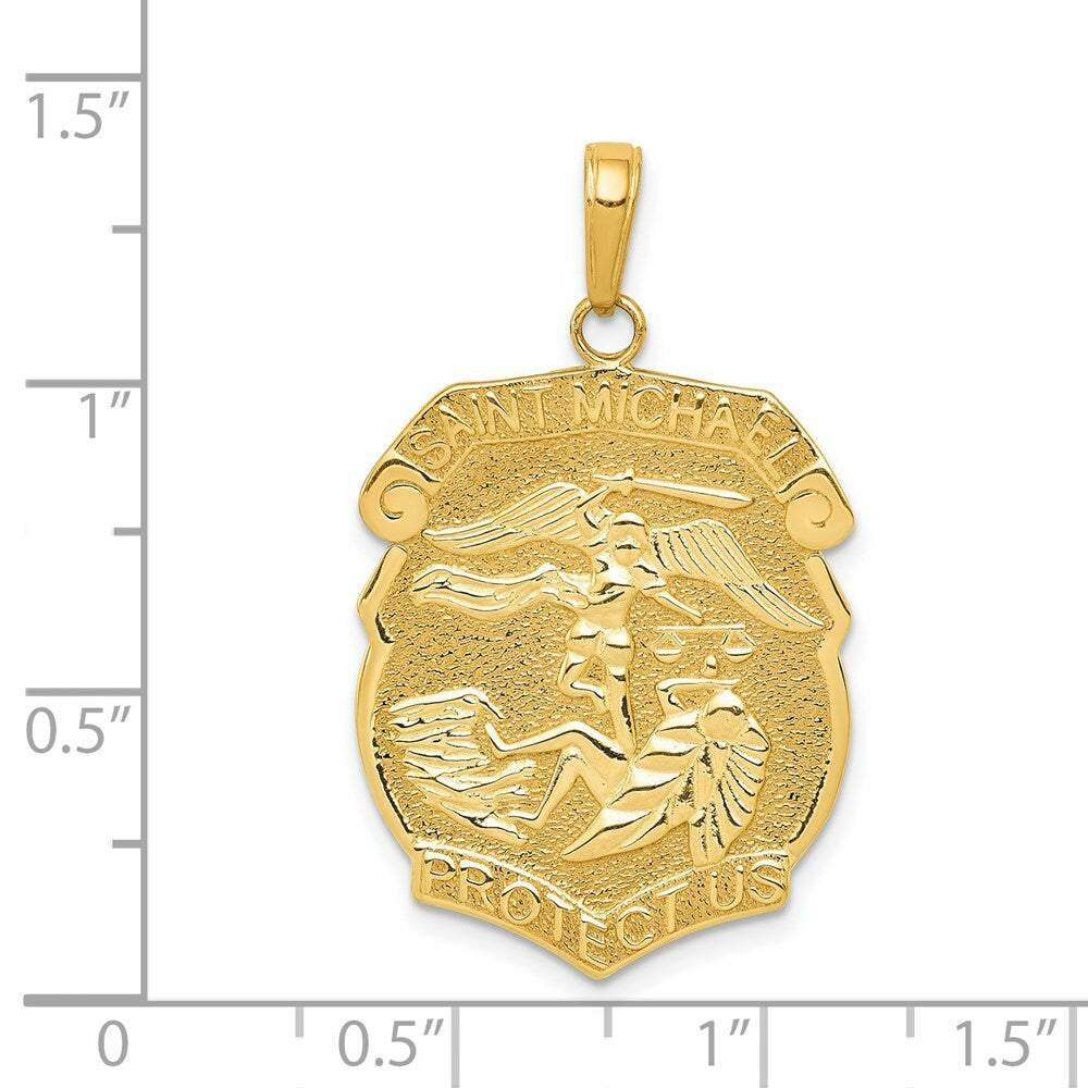14K Yellow Gold Polished Large Saint Michael Protect Us Medal Pendant