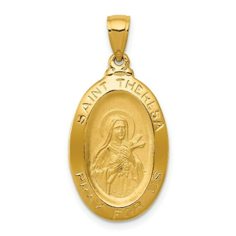 14K Yellow Gold Saint Theresa Oval Medal Pendant